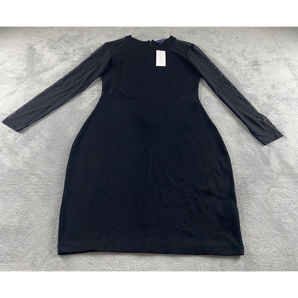 French Connection Viven Panelled Jersey Mesh Long Sleeve Dress Black Size 10 NEW